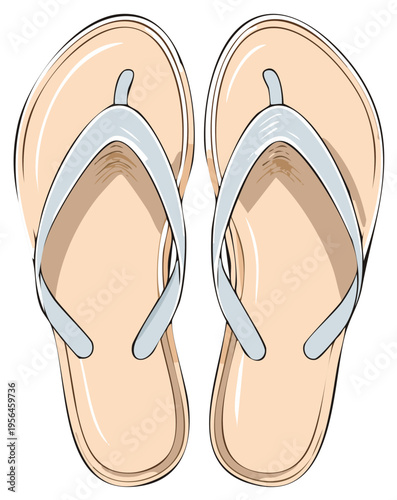 Vector illustration of a pair of casual beige summer flip flop sandals for a beach vacation