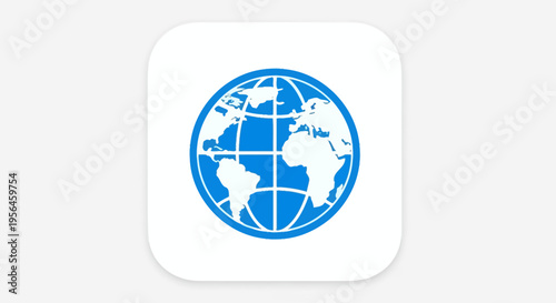 Blue and White Globe Icon with Rounded Square Background