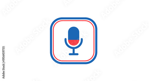 Blue and Red Microphone Icon in Rounded Square Frame