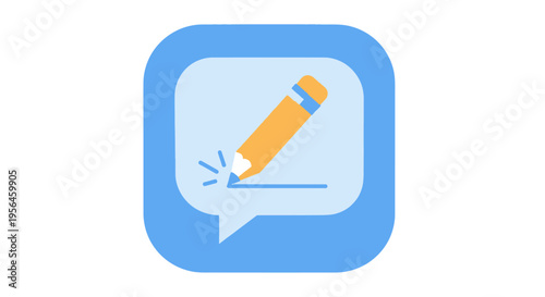 Blue Speech Bubble with Yellow Pencil Writing a Line