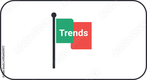"Trends" Flag Icon with Green and Red Colors on a Black Pole