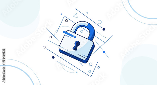 Geometric security illustration featuring a stylized padlock and abstract design elements