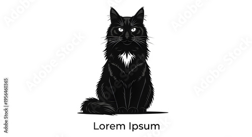 Isolated on transparent background black cat in tuxedo with glowing eyes staring forward eerily