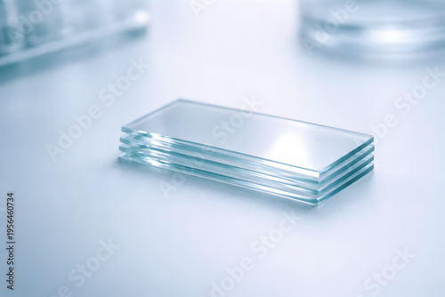 Minimal Microscope Glass Slides Stacked on Clean Laboratory Background