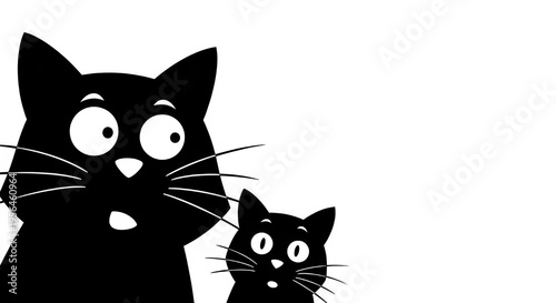Two cartoon cats with large eyes isolated on transparent background