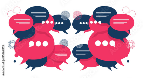 Illustrated conversation concept showing dialogue bubbles with reflections mirroring each other