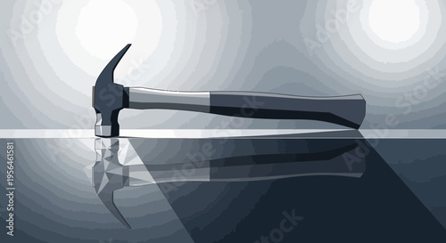 Hammer reflection on glossy surface showcasing detailed craftsmanship in monochrome
