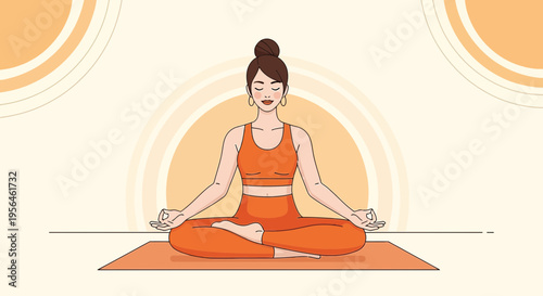 Harmony and balance: Woman in lotus pose for wellness and relaxation illustration