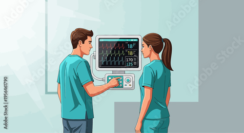 Healthcare professionals monitoring patient vitals using advanced medical equipment in a clinical