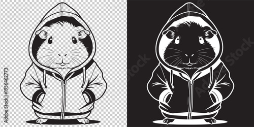 cute hamster and cat in hoodies vector illustration flat design