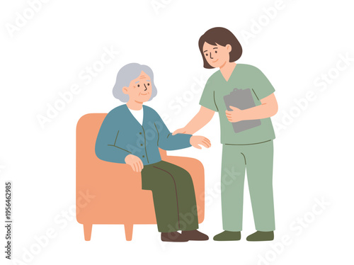 Elderly woman receives care from nurse