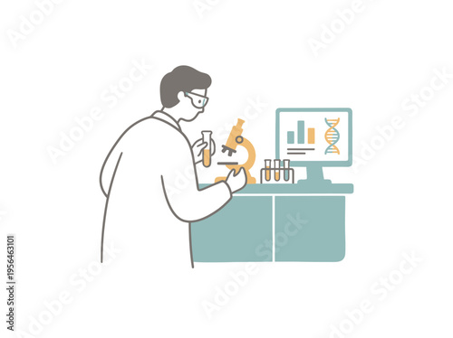 Scientist works in lab with microscope