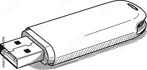 A simple black and white line drawing of a portable usb flash drive for data storage and transfer