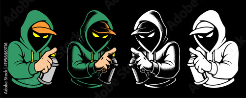 Green Urban Graffiti Character Set Representing Street Subculture and Modern Fashion Aesthetics.