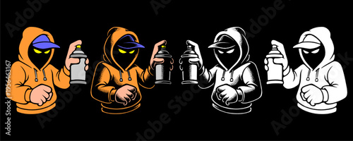 Orange Graffiti Artist Mascot Collection with Bold Outlines Perfect for Ultras and Hardcore Branding.