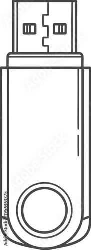 A black and white line art illustration of a portable usb flash drive isolated on white background