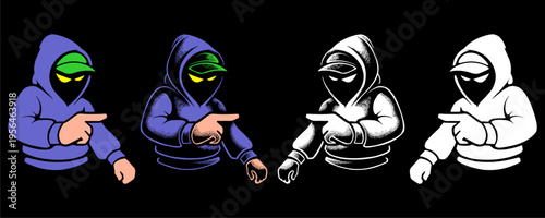 Purple Graffiti Mascot Quad Set for Underground Apparel and Hardcore Streetwear Graphic Design.