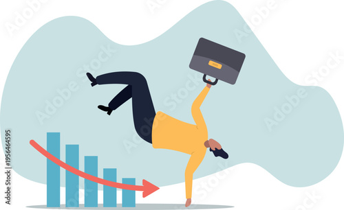 Stock market plunged falling down, economic crash, investing failure or mistake, price drop, recession, investment.human life and situation.