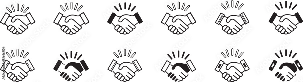 Fototapeta premium Handshake partnership and corporate trust icons set. Minimal line agreement and collaboration symbols. Vector illustration