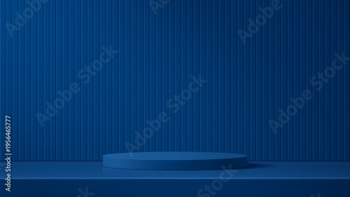 Realistic luxury elegant blue cylindrical 3d podium for the presentation of goods