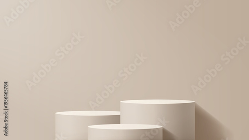 Three minimalist light beige podium for product presentation