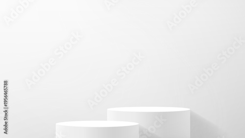 Two realistic minimalist bright white podium for product presentation