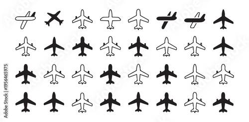 Airplane silhouette icons showing different aircraft types for aviation and travel designs