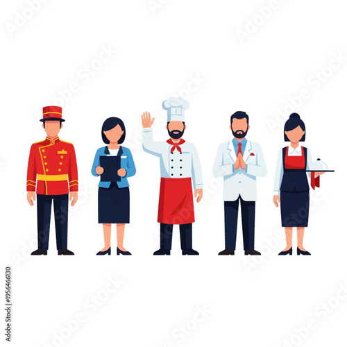 Hospitality Professionals Vector Illustration Hotel Staff Chef Waiter Manager Service Industry Cartoon Characters Design Stock Image