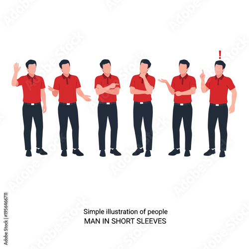 Man in Short Sleeves Illustration Sequence of Poses and Gestures Simple Graphic Design for Visual Communication