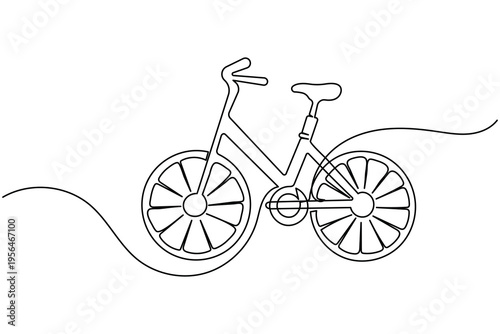Continuous one line drawing of a bicycle on white background