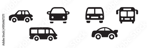 Automotive fleet collection with various car styles and public bus icons for transit design