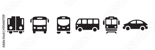 Public transportation icons set including bus train and car silhouette vector graphics design