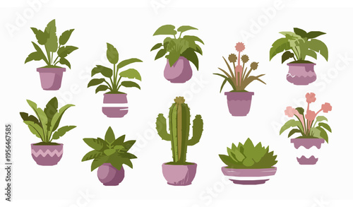 Nine potted plant icons flat design indoor botanical flower vector collection