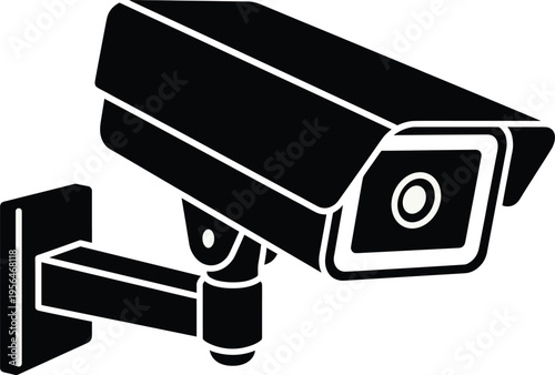 Black and white security camera vector illustration icon on white background for surveillance, safety, and monitoring system protection design