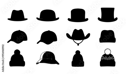 Different Hats Vector Set Fedora Cowboy Cap Beanie Collection