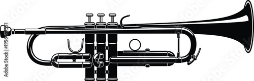 Trumpet silhouette vector illustration isolated on white background representing brass musical instrument jazz classical music performance orchestra icon design