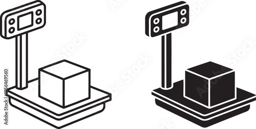 Weight scale silhouette & outline set isolated on transparent background 