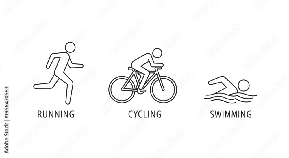 Obraz premium Athlete icons representing running cycling and swimming for sports and fitness