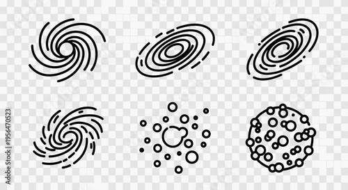 Abstract galaxy and space icons in a simple line art style