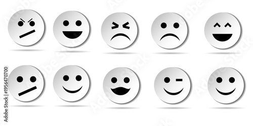 Face emoji icon set. Hand drawn doodle sketch style happy, angry, sad mood face emoticon background. Funny cartoon characters smile, wink, kiss emoji. Cute circle emotion element.