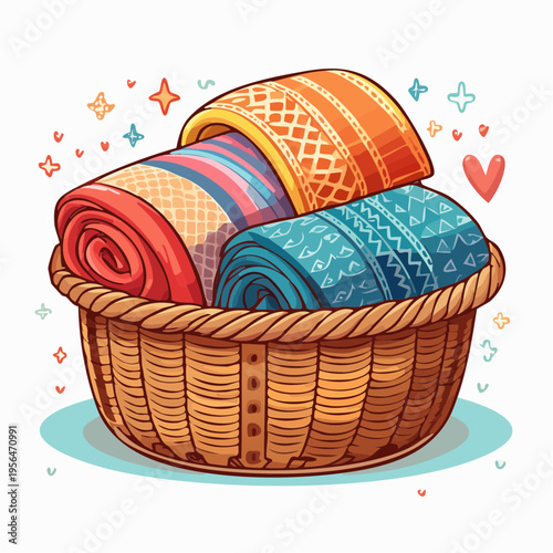 Dekorative Körbe mit Decken im gemütlichen Wohnstil