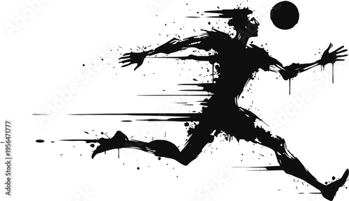 Running athlete silhouette with dynamic motion effect and paint splatter design