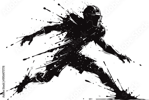 American football player silhouette kicking ball dynamic ink splash art design