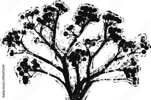 silhouette of broccoli head with clustered florets and stem isolated on white background