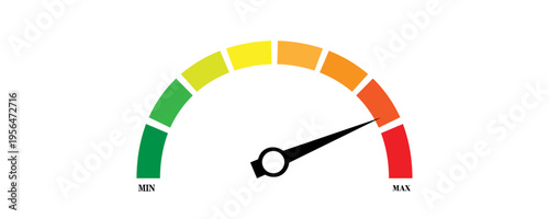 Speed metering icon isolated on white background. vector illustration modern flat design. Minimum and maximum measuring dial. Colorful infographic gauge sign. car performance measurement symbol.