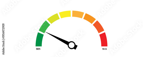 Speed metering icon isolated on white background. vector illustration modern flat design. Minimum and maximum measuring dial. Colorful infographic gauge sign. car performance measurement symbol.