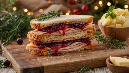 Turkey sandwich with cranberry stuffing and potatoes from Thanksgiving leftovers.