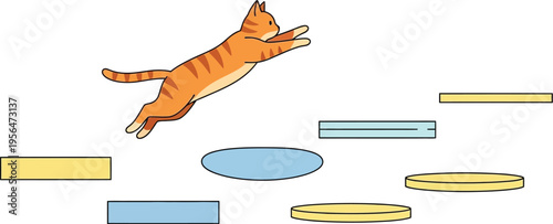 Orange tabby cat jumping on platforms