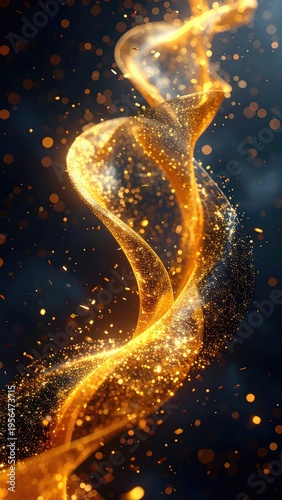 Abstract swirl of golden particles on a dark background
