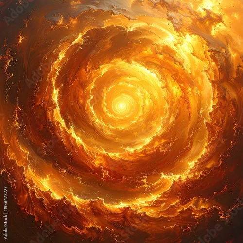 Swirling vortex of fiery clouds, bright central light